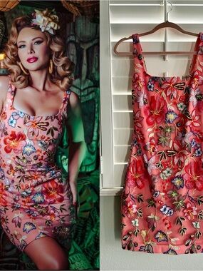 Nicole Miller Colorful Floral Stitched Dress